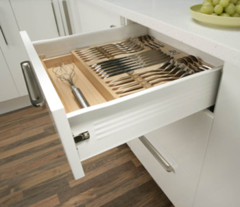 Drawer side runner system, single-walled, Häfele Matrix Box Single A25, single extension, height 118 mm, white, RAL 9010