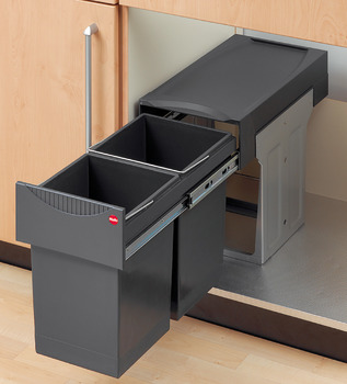 Two compartment waste bin, 2 x 15 litres, Hailo Tandem 3666-10