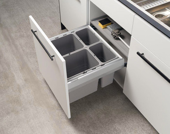 Double-bin waste sorter and four-bin waste sorter, For Blum Tandembox, 2 x 8 litres / 1x 8 and 1 x 17 litres / 2 x 17 litres / 2 x 8 and 2 x 17 litres