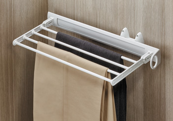Multi-function holder, extending and folding, for 32 ties, 4 pairs of trousers or 4 skirts