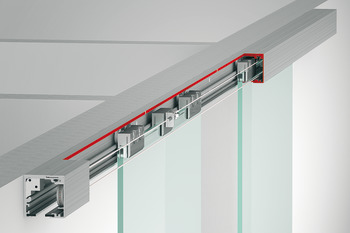 Sliding door fitting, Häfele Slido D-Line12 50F / 80F, additional fitting with symmetrical opening, glass