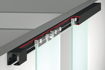 Sliding door fitting, Häfele Slido D-Line12 50F / 80F, additional fitting with symmetrical opening, glass