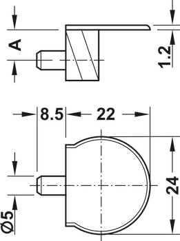 Cabinet connector, Rasant-Tab, for plug fitting into drill hole ⌀ 5 mm