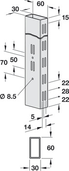 Shelf system column, 60 x 30 mm