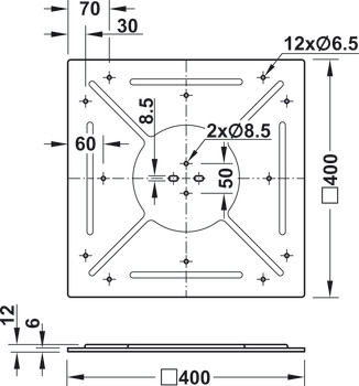 Mounting plate for table, Reinforced, for table top Ø up to 1,200 mm