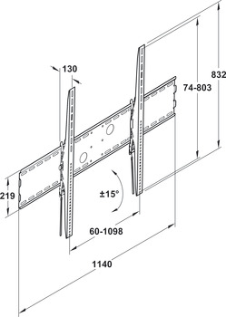 Wall mounted TV support bracket, Load bearing capacity 125 kg