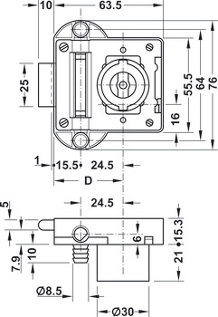 Espagnolette lock, Häfele Standard-Nova, surface-mounted solution, 30 mm, backset 40 mm