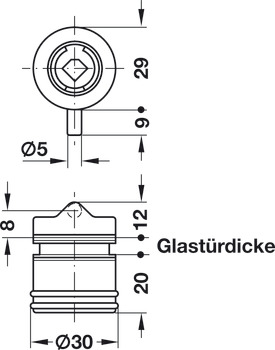 Glass door pin lock, Häfele Symo, for screw fixing