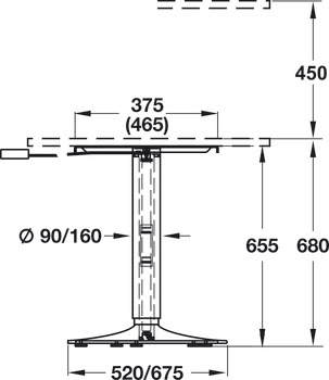 Table column, with gas-loaded spring