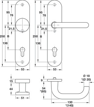 Door handle set, aluminium, A91.12 SB4-LS-ZA, long backplate
