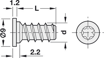 Euro screw, Häfele, Varianta, cylindrical head, TS, steel, fully threaded, for Ø 5 mm drill holes in wood