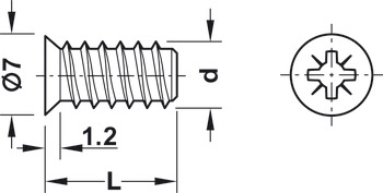 Euro screw, Häfele, Varianta, countersunk head, PZ, steel, fully threaded, for ⌀ 5 mm drill holes in aluminium