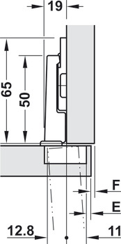 Concealed hinge, Blum module 95°, for refrigerator door applications