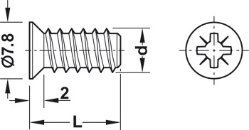 Euro screw, Häfele, Varianta, countersunk head, PZ, steel, fully threaded, for ⌀ 5 mm drill holes in aluminium