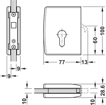 Sliding door lock, with compass bolt, for glass sliding doors