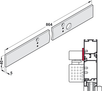 Mounting plate, length 823 mm, for guide rail from the TS 93 EMR range, Contur series
