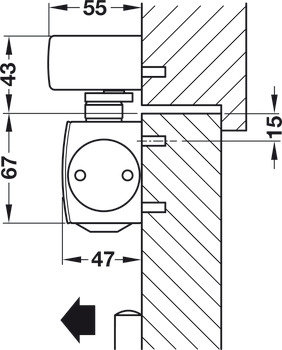 Overhead door closer, TS 5000 R-ISM, EN 2–6, with guide rail, Geze