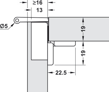 Hinge with short arm, for wooden doors