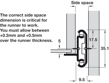 Ball bearing runners, single extension, Accuride 2002, load-bearing capacity up to 35 kg, steel, side mounting