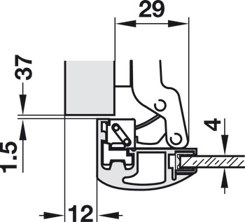 Concealed hinge, Häfele Metallamat A, half overlay/twin mounting, opening angle 110°