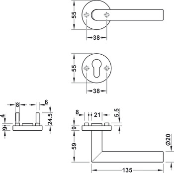 Door handle set, Stainless steel, Startec, PDH5103, rose/escutcheon