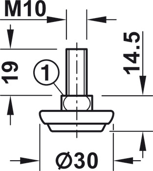 Adjusting screw, M10 thread, rigid, with steel foot plate