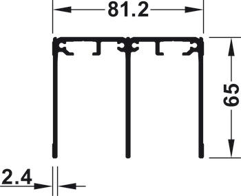 Double guide track, top, for screw fixing, height 65 mm, pre-drilled