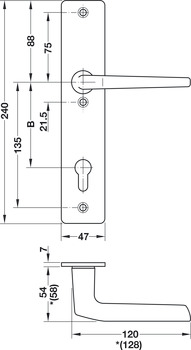 Security door handles, aluminium, A91.12 SB5-LS, long backplate