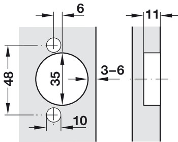 Concealed hinge, Häfele Duomatic 120°, for -30° corner application