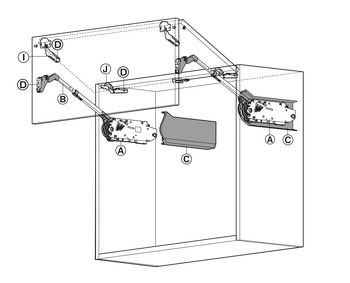 Double flap lift-up fitting, for Aventos HF, for two-piece flaps