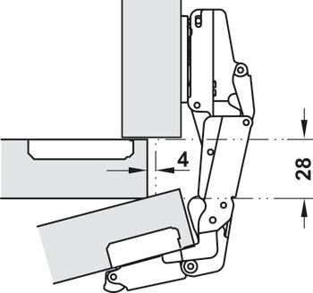 Concealed hinge, Häfele Metalla 510 A/SM 165°, half overlay mounting/twin mounting