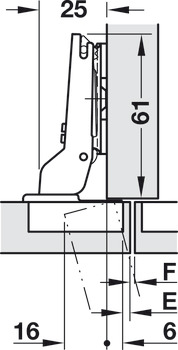Concealed hinge, Häfele Duomatic Push 110°, half overlay mounting/twin mounting