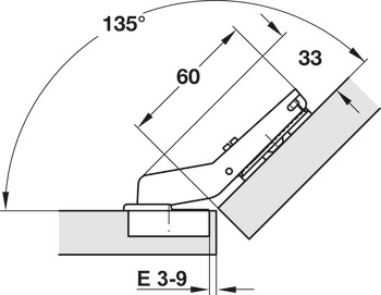 Concealed hinge, Häfele Metalla 510 A/SM 94°, for 45° corner applications, half overlay