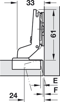 Concealed hinge, Häfele Duomatic Push 110°, inset mounting
