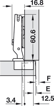Concealed hinge, Häfele Metalla 510 Mini A/SM 94°, full overlay mounting