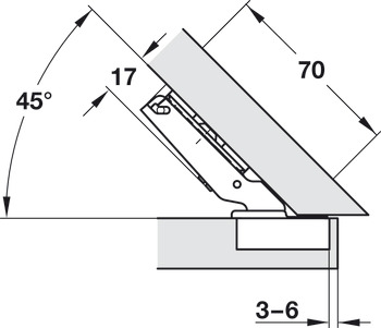Concealed hinge, Häfele Metalla 510 A/SM 120°, for –45° corner application
