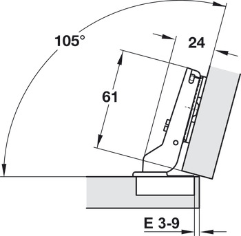 Concealed hinge, Häfele Duomatic 94°, for 15° corner applications