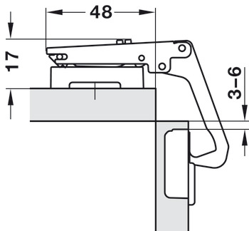 Concealed hinge, Häfele Metalla 510 A/SM 70°, for corner unit applications, full overlay mounting