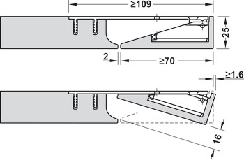 Single hinge for handle profile, Aluminium, concealed