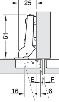 Concealed hinge, Häfele Metalla 510 SM 105°, half overlay mounting/twin mounting