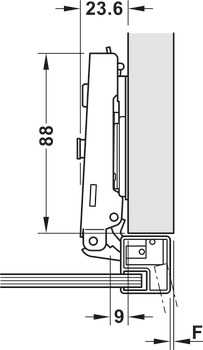 Concealed hinge, Häfele Metalla 310 A/SM 110°, full overlay mounting