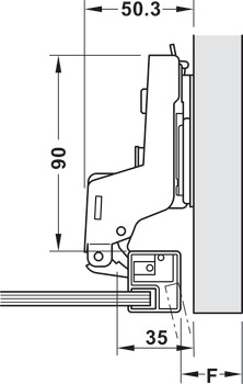 Concealed hinge, Häfele Metalla 310 A/SM 110°, inset mounting