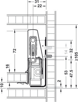 Drawer side runner system, Häfele Matrix Box P35, drawer side height 92 mm, load bearing capacity 35 kg