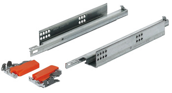 Concealed runner, Blum Tandem 550 H single extension, load-bearing capacity up to 30 kg, steel, for surface mounting, snap-in coupling