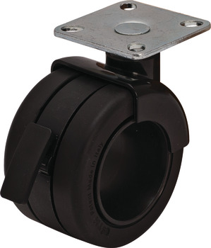 Twin wheel castor, Load bearing capacity 50 kg, with screw-on plate