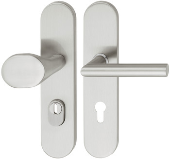 Security door handles, Stainless steel, Startec, SDH 2103, long backplate, with cylinder cover