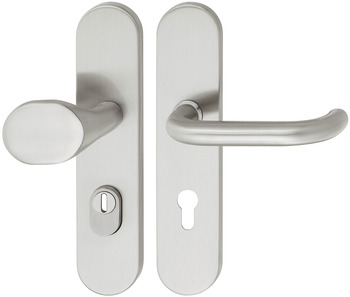 Security door handles, Stainless steel, Startec, SDH 2102, long backplate, with cylinder cover