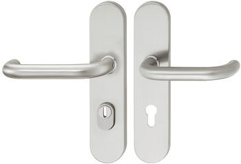 Security door handles, Stainless steel, Startec, SDH 2102, long backplate, with cylinder cover