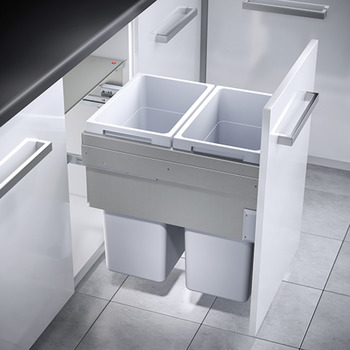 Double-bin waste sorter and four-bin waste sorter, 1 x 38 and 1 x 7 / 2 x 38 litres / 2 x 38, 1 x 12 and 1 x 2.5 litres, Hailo Euro-Cargo