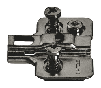 Cruciform mounting plate, Häfele Metalla 310 SM, with quick fixing system, height adjustment ±2 mm via eccentric, with pre-mounted Euro screws